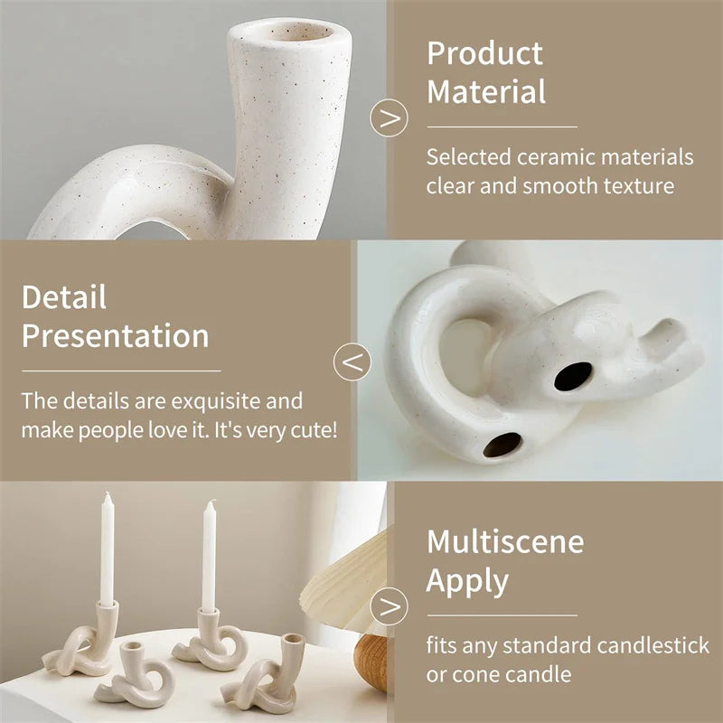 2-Piece Ceramic Cone Candle Holders – Abstract Art Décor Ceramic Candle Holders Babs