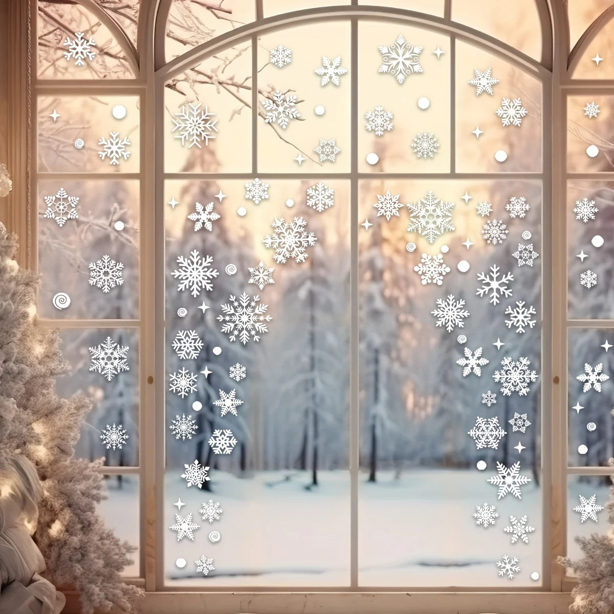137-Pc Christmas Snowflake PVC Window Cling Stickers – Reusable Window Cling Stickers Babs