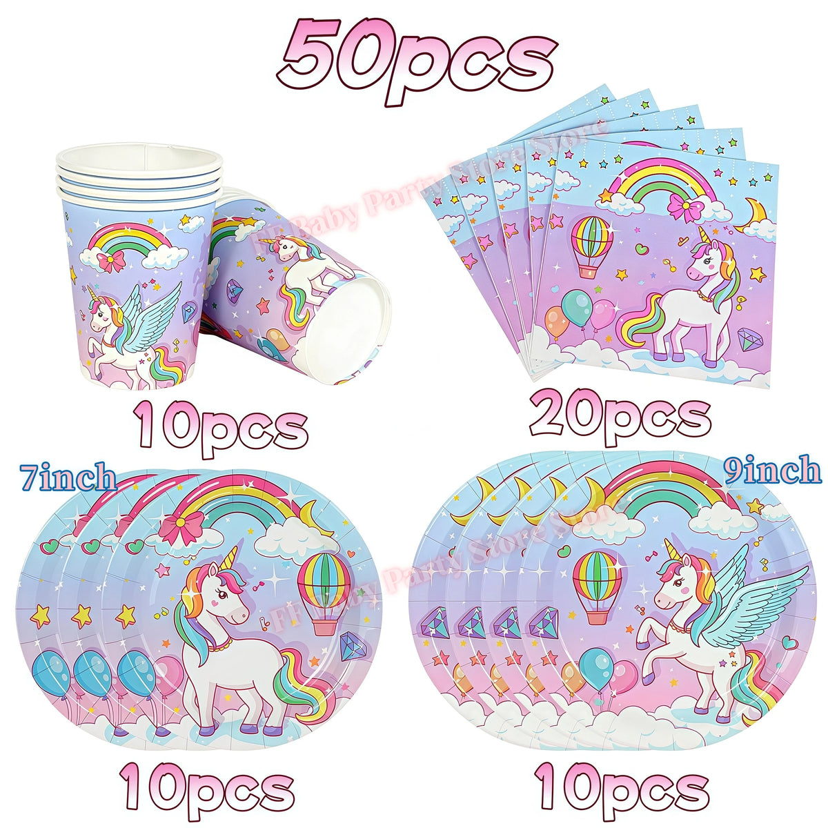 Girls Unicorn Birthday Party Decorations – 3D Balloons & Supplies Party Decoration Set Babs 50PCS others