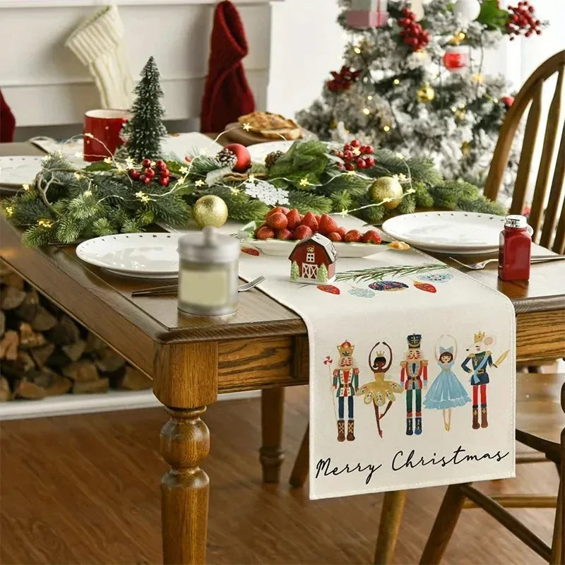 Linen Christmas Table Runner – Snowman & Xmas Tree, 72x13" Christmas Table Runner Babs