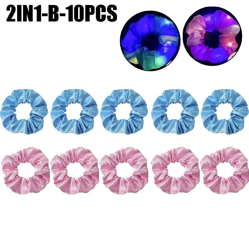 LED Light-Up Scrunchies – Satin Elastic Hair Bands for Parties