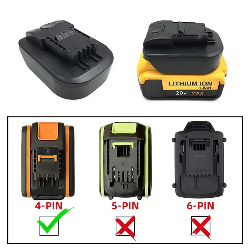 Battery Adapter DeWalt/Makita/Milwaukee/Devon to Worx 4-Pin Power Tool Battery Adapter Babs