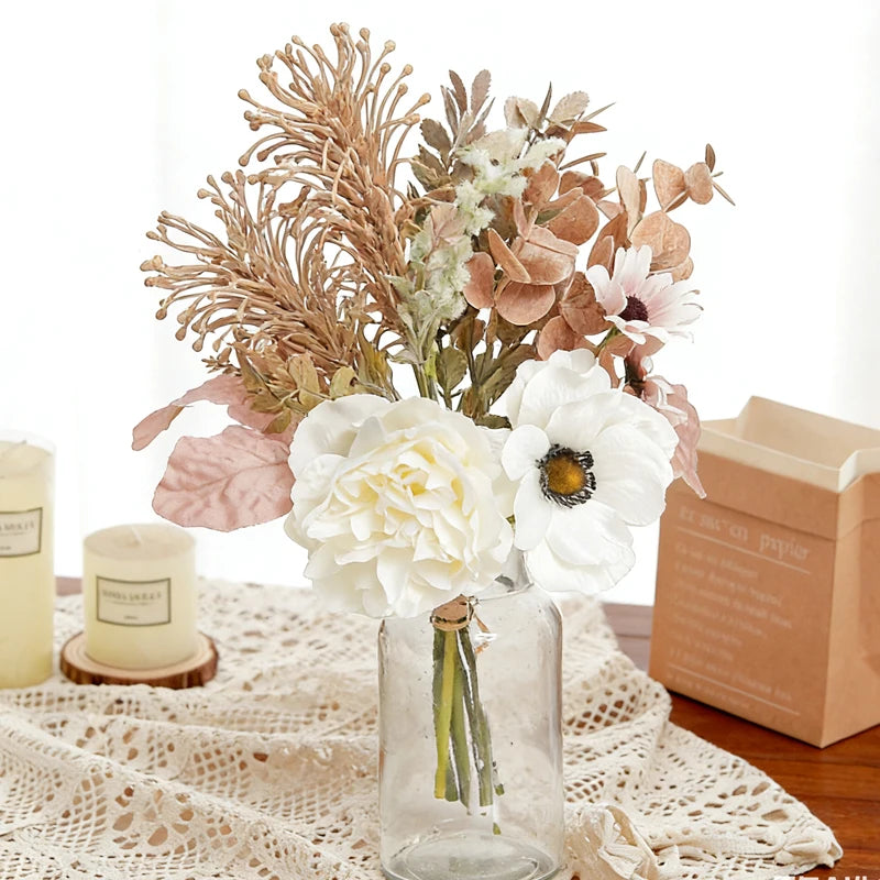 Silk Artificial Peony Daisy & Eucalyptus Stems | Home & Wedding Decor Artificial Flower Stems Babs