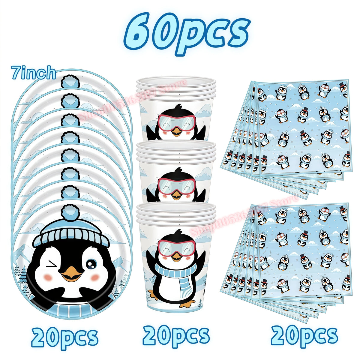 Penguin Theme Birthday Party Decoration Set – Banner, Plates & Cups Party Decoration Set Babs 60pcs others