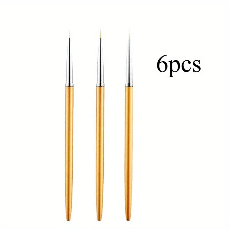 6-Piece Golden Fine Tip Paint Brushes – Art & Nail Design Set Fine Tip Paint Brushes Babs 6pcs