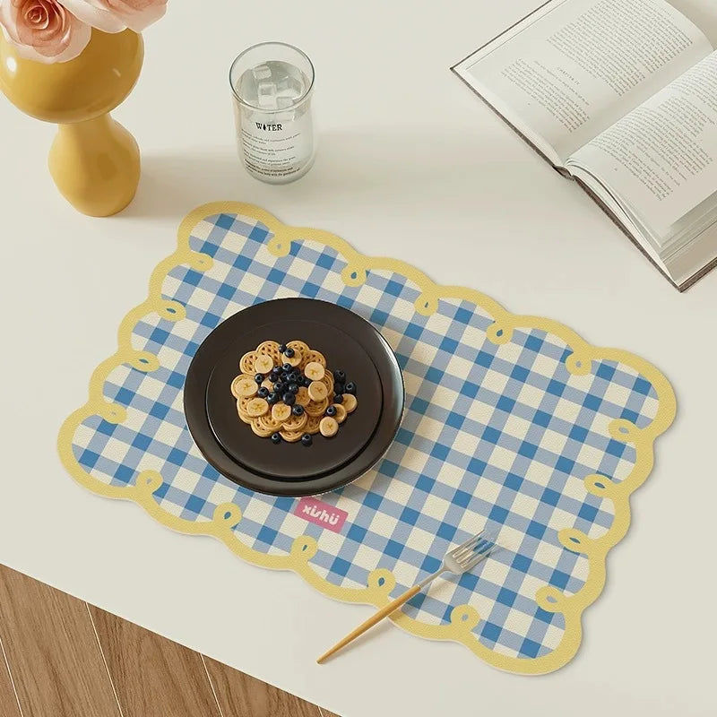Checkered Frill Edge Diatom Mud Placemat | Kitchen Table Decor Dining Placemat Babs C 30x40cm 12x16 inch rectangle