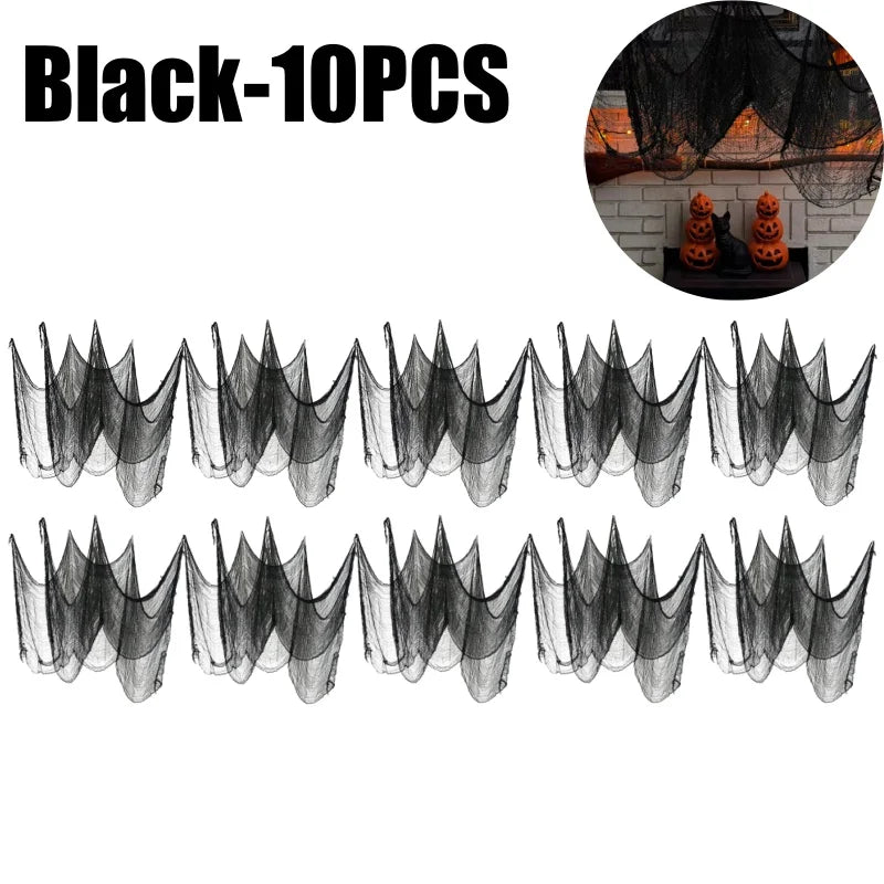 Halloween Spider Web Gauze Netting Haunted House Party Decor Halloween Party Decoration Babs Black-10PCS 76cmx183cm