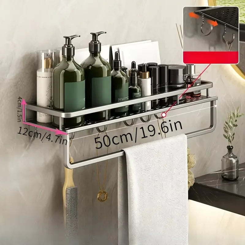 No-Drill Shower Shelf Wall Mount with Hook & Quick Drain Bathroom Wall Shelf Babs 50cm gray hook rod