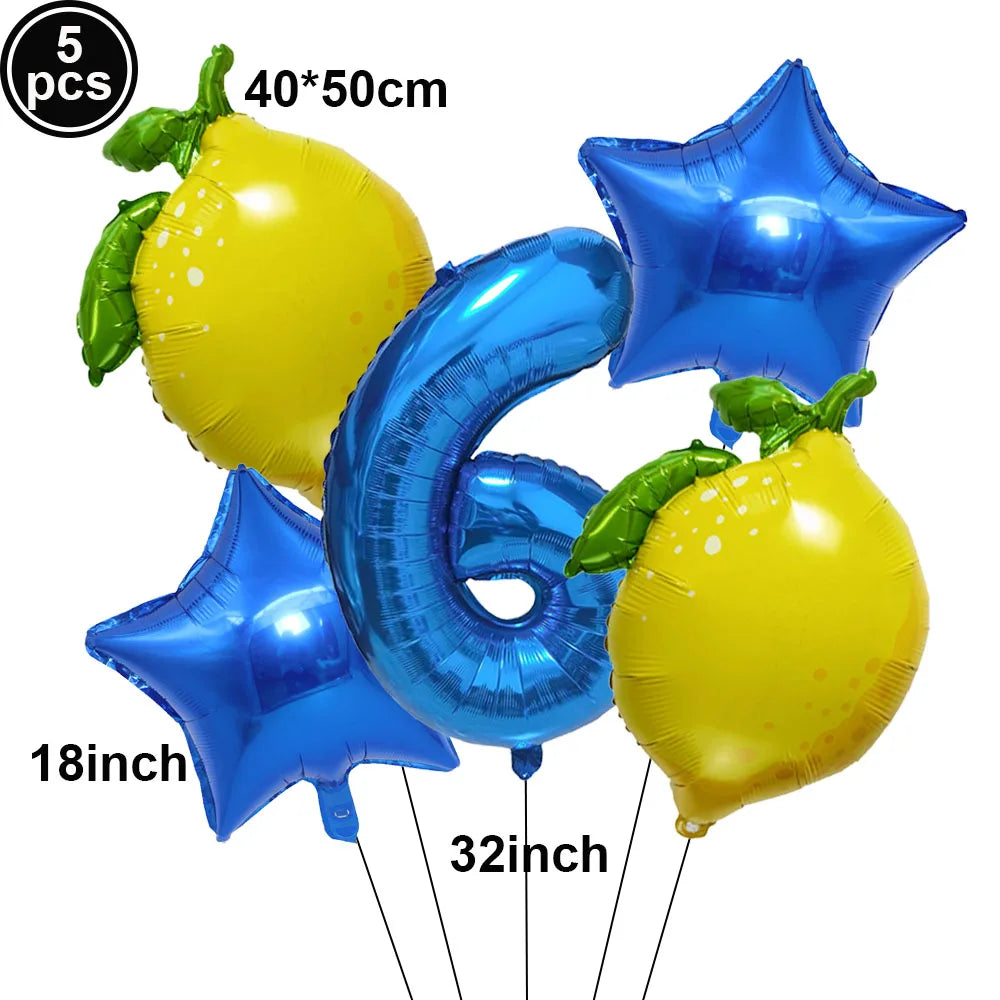 Lemon Foil Balloon Set with 32" Number Balloons – Party Decor Foil Balloon Set Babs Gold as show