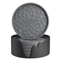 6-Pack Silicone Coasters with Holder – Non-Slip Diamond Pattern Silicone Coaster Set Babs Grey-6pcs about 10x10cm Round