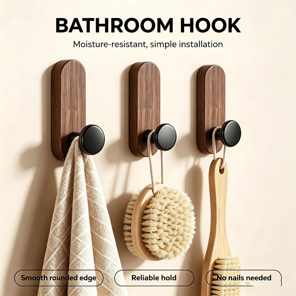 Self-Adhesive Wooden Wall Hook – Coat, Key & Towel Hanger Wall Hook Babs