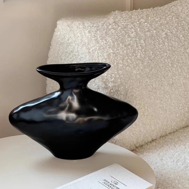 Modern Ceramic Vase | Elegant Hydroponics Flower Bottle Décor Decorative Ceramic Vase Babs Black-Small