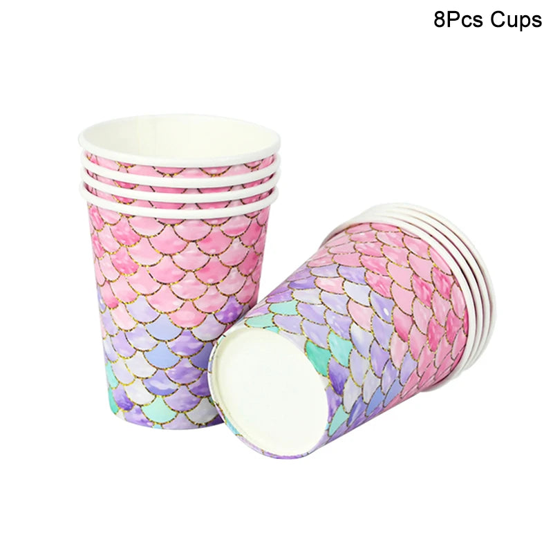 Mermaid Party Tableware Set – Plates, Cups, Napkins & Tablecloth Party Tableware Set Babs 8pcs cup