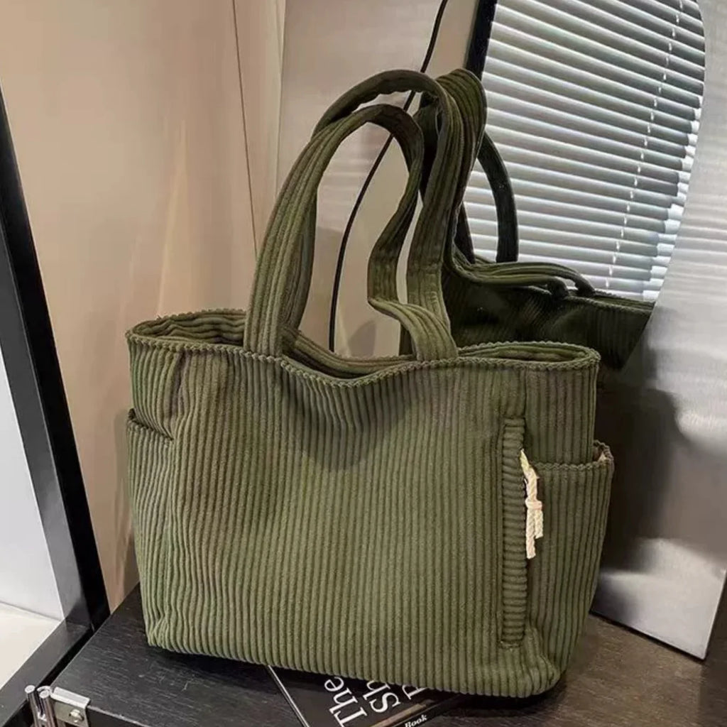 Large Corduroy Tote Bag for Women – Pockets & Zipper Corduroy Tote Bag Babs Green