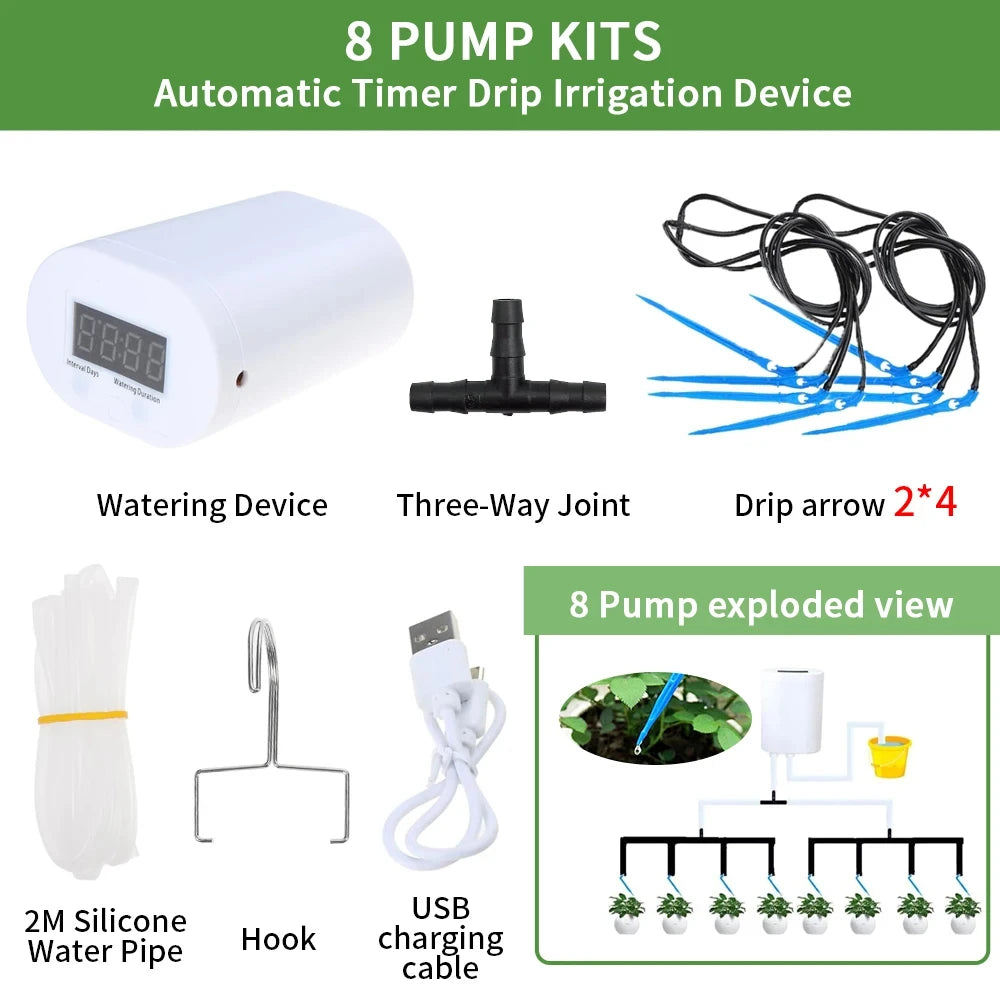 Automatic Drip Irrigation Kit – 2/4/8/16 Head Pump Timer Drip Irrigation Kit Babs 8 pump kit