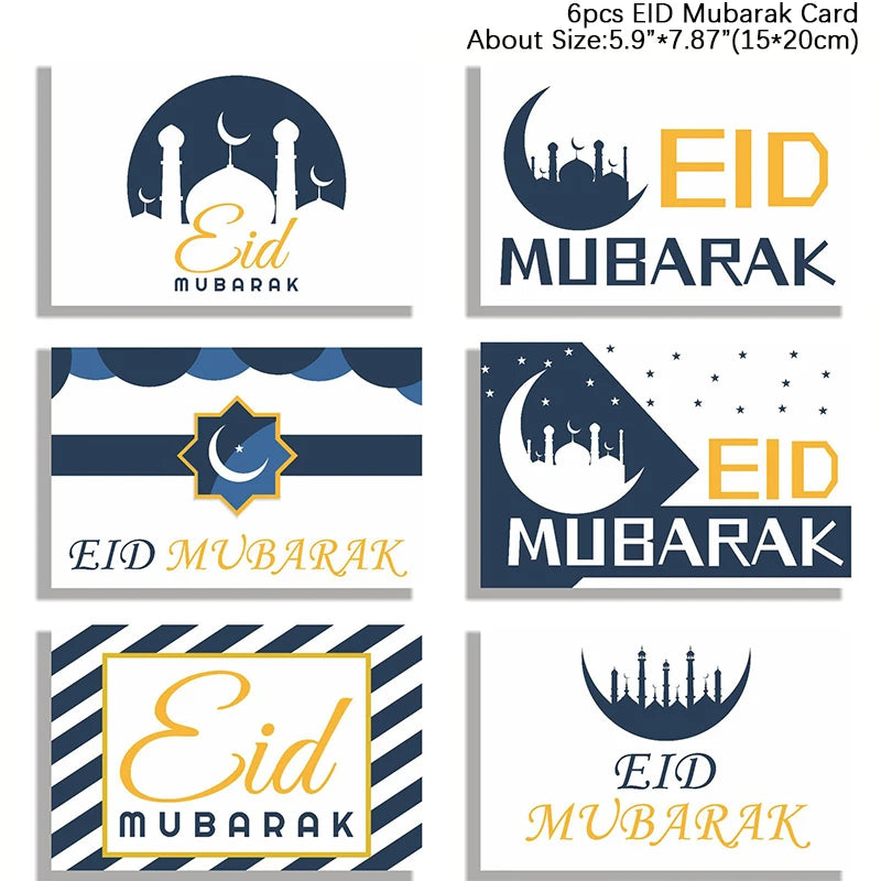 6pcs Eid Mubarak Greeting Cards with Envelopes – Ramadan Set Greeting Card Set Babs Set6