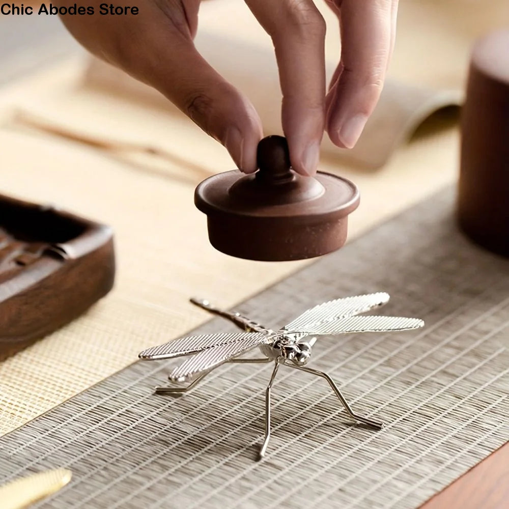 3D Metal Dragonfly Ornament – Gold & Silver Tea Pet Home Decor Decorative Figurine Babs