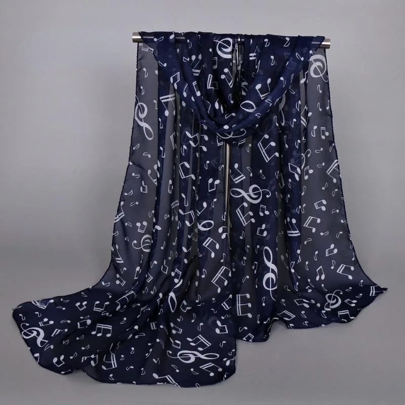 Women's Musical Note Chiffon Neck Scarf – Elastic & Lightweight Chiffon Neck Scarf Babs Blue