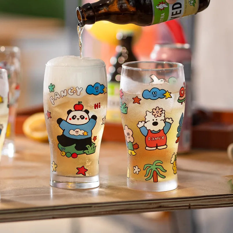Large Capacity Cute Animal Print Glass Cup | Bar & Home Gift Glass Drinkware Cup Babs