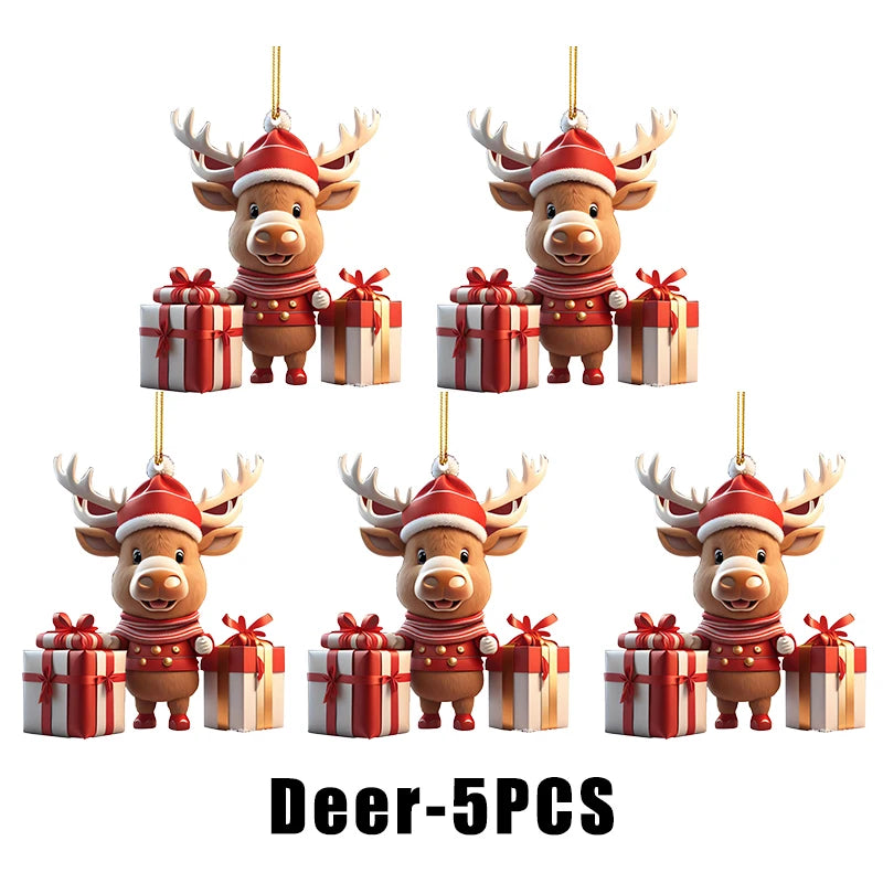 Christmas Hanging Ornaments – Santa & Snowman 2D Cartoon Style Christmas Ornaments Babs Deer 5PCS