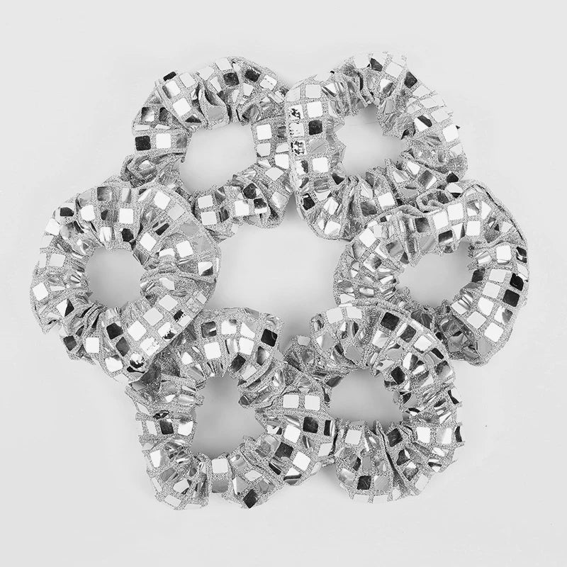 Disco Ball Sequin Hair Ties – Silver Party Hair Bands 1-6 pcs Sequin Hair Ties Babs 6Pcs silver