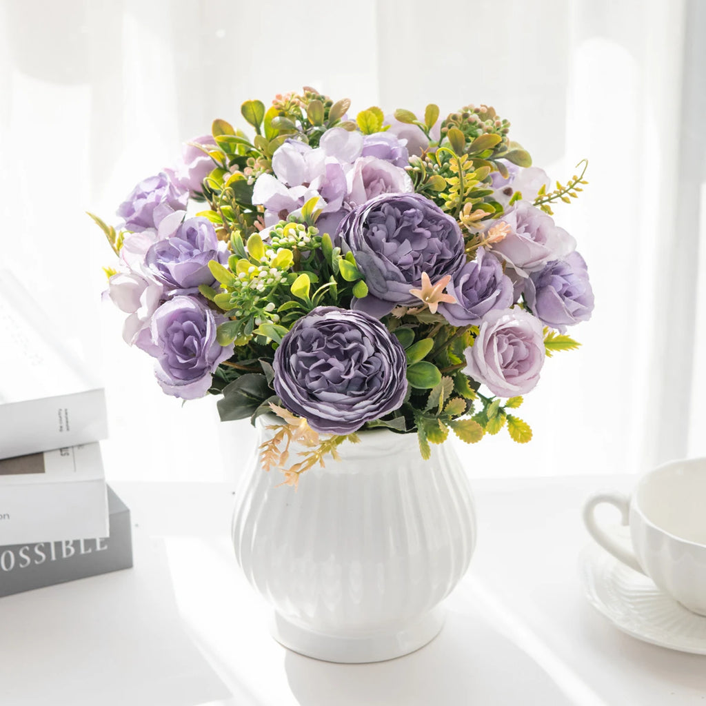 Artificial Silk Peony & Hydrangea Bouquet – Wedding & Home Decor Artificial Silk Flowers Babs