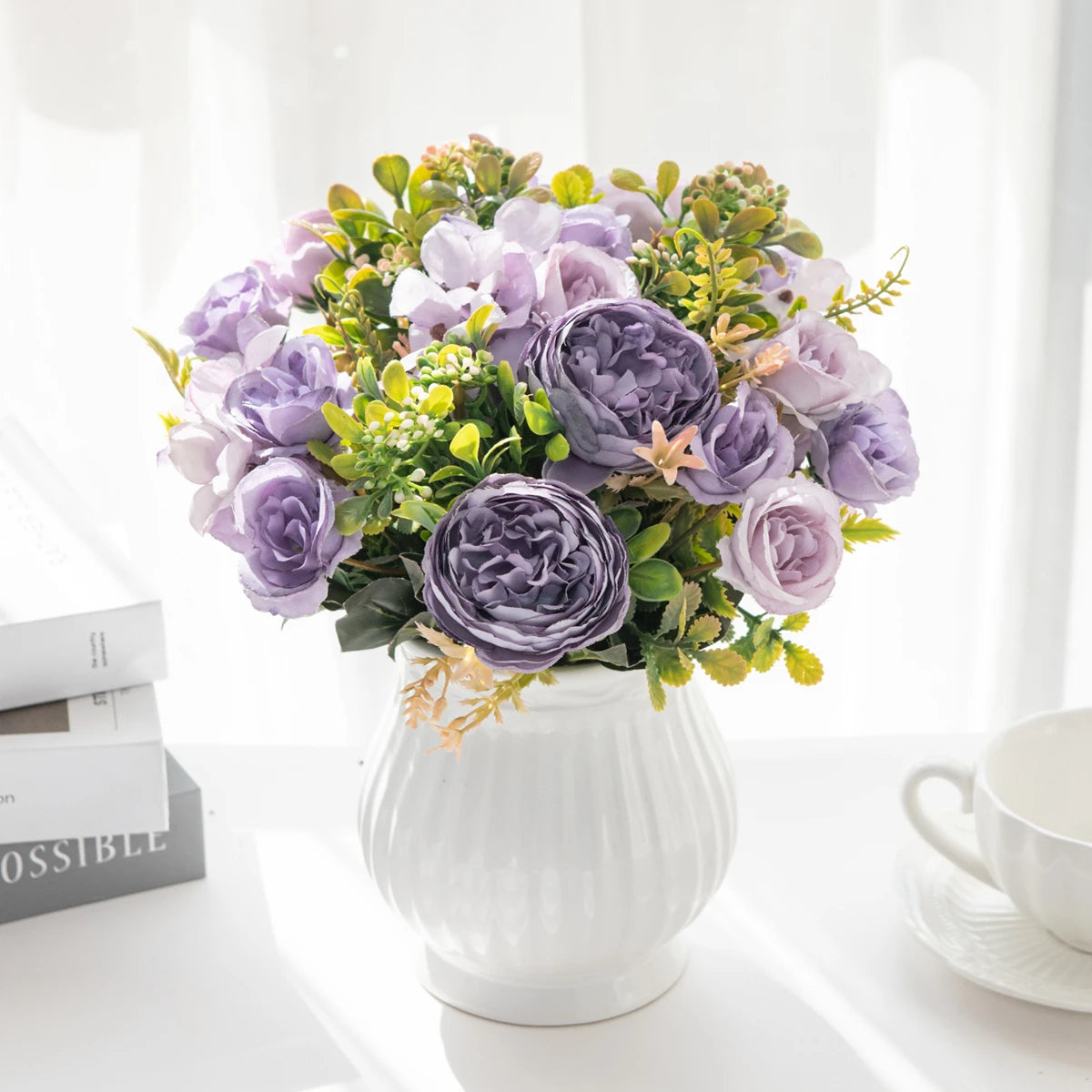 Artificial Silk Peony & Hydrangea Bouquet – Wedding & Home Decor Artificial Silk Flowers Babs