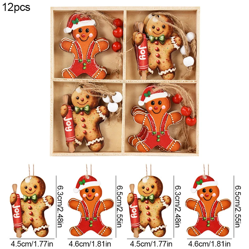 Christmas Wooden Ornaments – Gingerbread Man & Gnome Pendants Christmas Tree Ornament Babs 12PCS-B