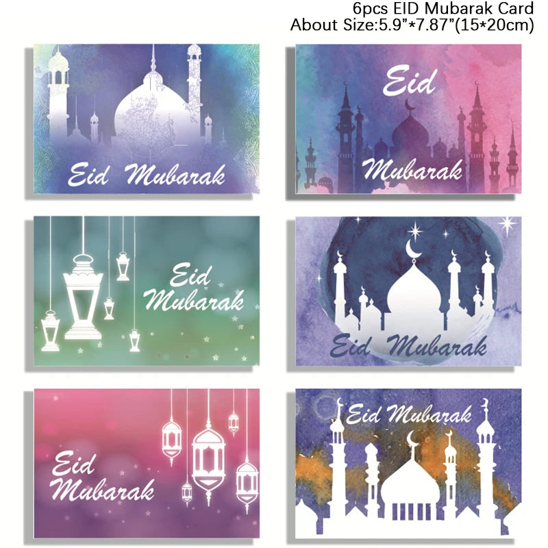 6pcs Eid Mubarak Greeting Cards with Envelopes – Ramadan Set Greeting Card Set Babs Set5