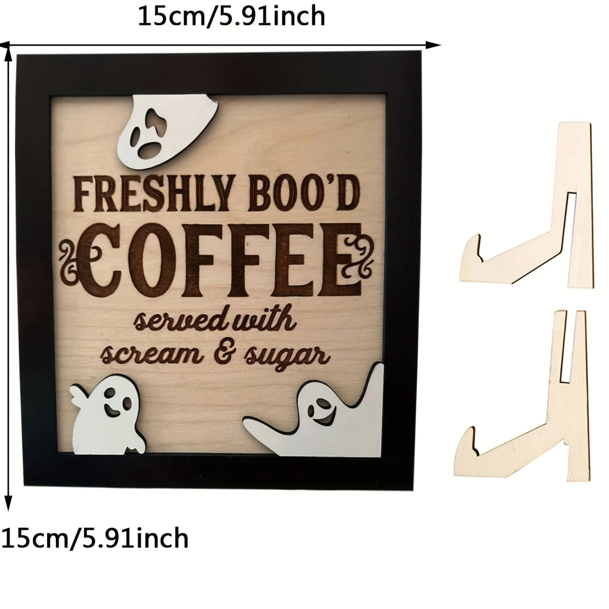3D Wooden "Fresh Boo Coffee" Halloween Sign with Ghost Accent Wooden Décor Sign Babs