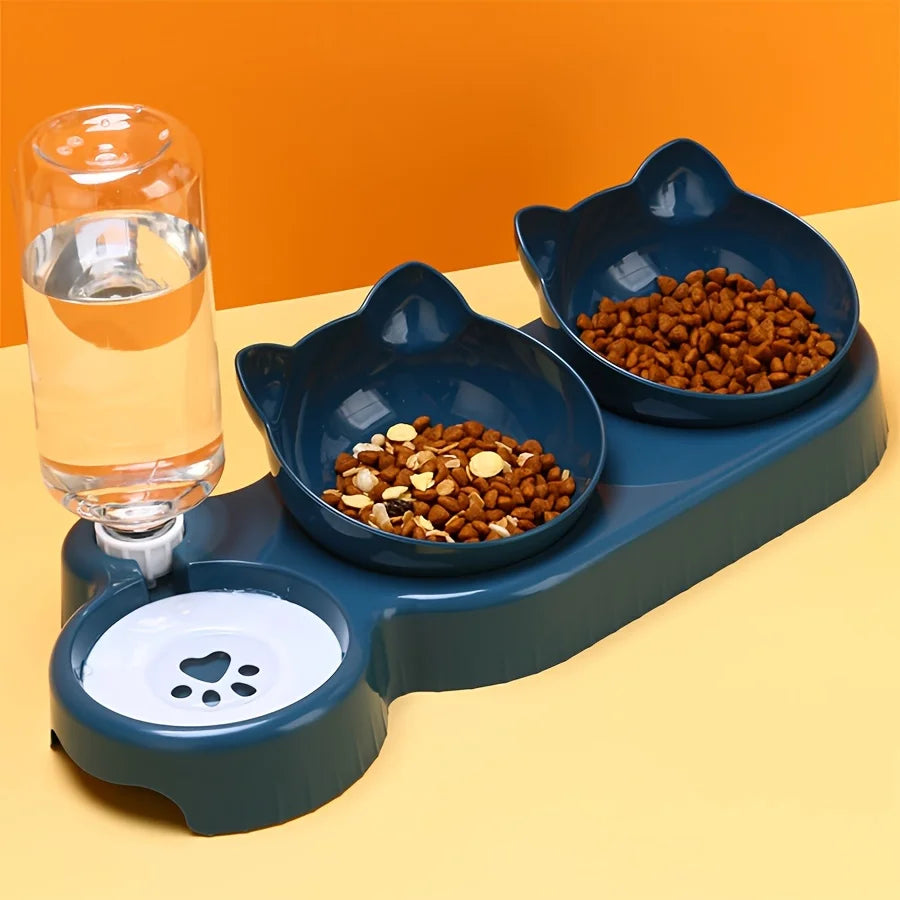 3-in-1 Tilted Cat Bowl Set with Gravity Water Feeder Cat Feeding Bowl Set Babs