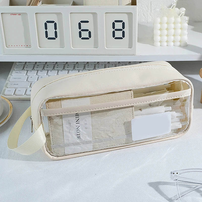 Transparent Large Capacity Pencil Bag – Waterproof PVC Case Pencil Case Babs White