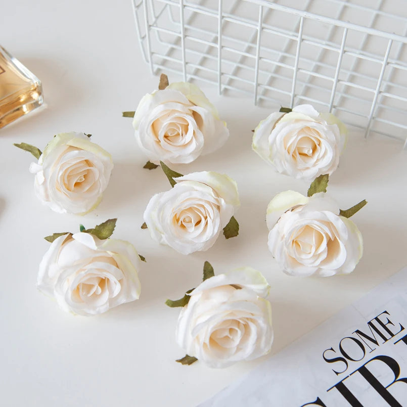 Silk Rose Artificial Flower Heads 50/100 Pcs – Wedding & Home Decor Artificial Silk Flowers Babs WHITE 100 pcs