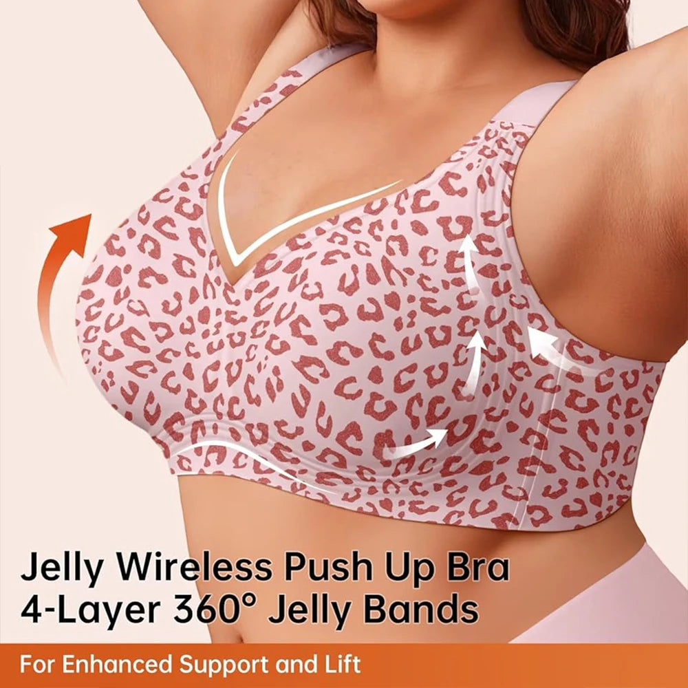 Leopard Wireless Push-Up Bra – Seamless Full Coverage Plus Size Wireless Push-Up Bra Babs