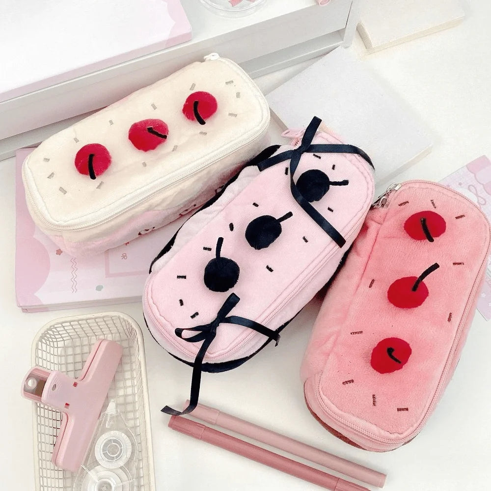 Cute Cherry Cake Plush Pencil Case | Back to School Pouch Plush Pencil Case Babs