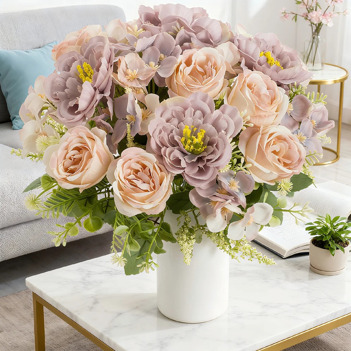 Artificial Silk Peony Hydrangea Bouquet – Wedding & Home Décor Artificial Flower Bouquet Babs