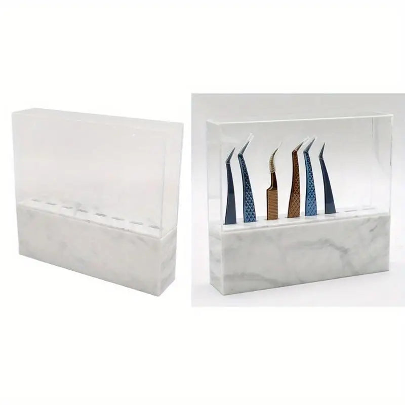 8-Hole Eyelash Tweezer Organizer Stand – Acrylic Storage Rack Beauty Tool Organizer Babs white