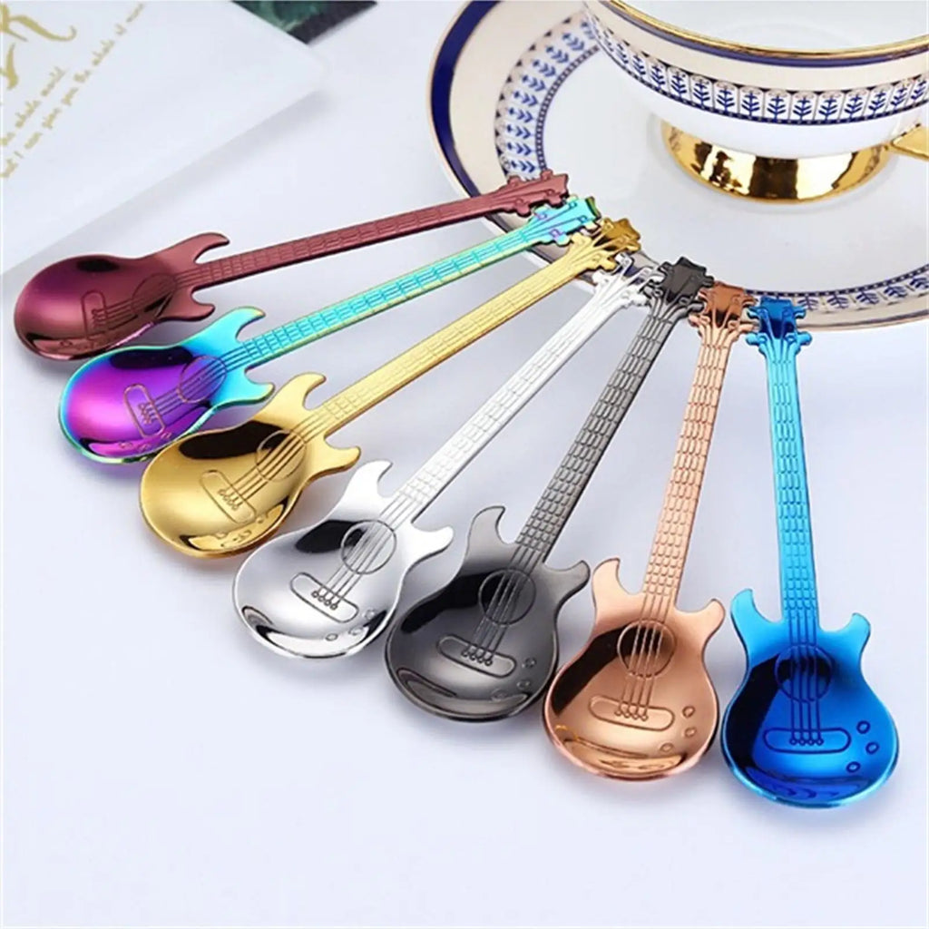 Guitar Shaped Stainless Steel Coffee Spoon – Multi-Color Teaspoon Novelty Kitchen Spoon Babs