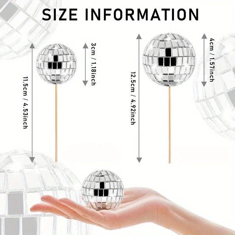 10pcs Mirror Ball Cake Toppers – Birthday Party Decoration Picks Cake Topper Picks Babs 3cm