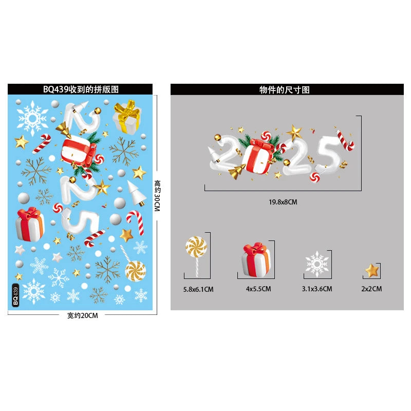 Christmas Window Stickers Santa Snowman Static Glass Decals Holiday Window Stickers Babs 1pcs C