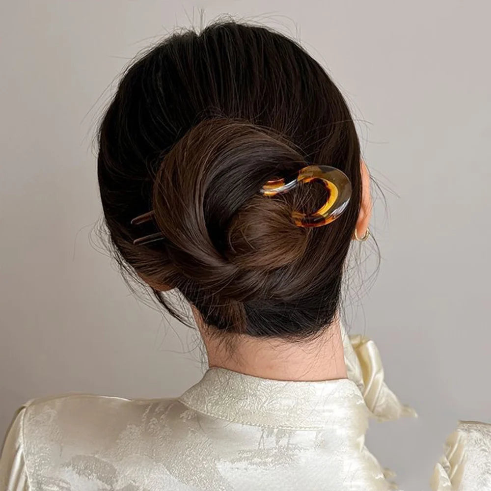U-Shaped Tortoiseshell Hair Fork – Acetate Hair Stick for Women Hair Fork Stick Babs
