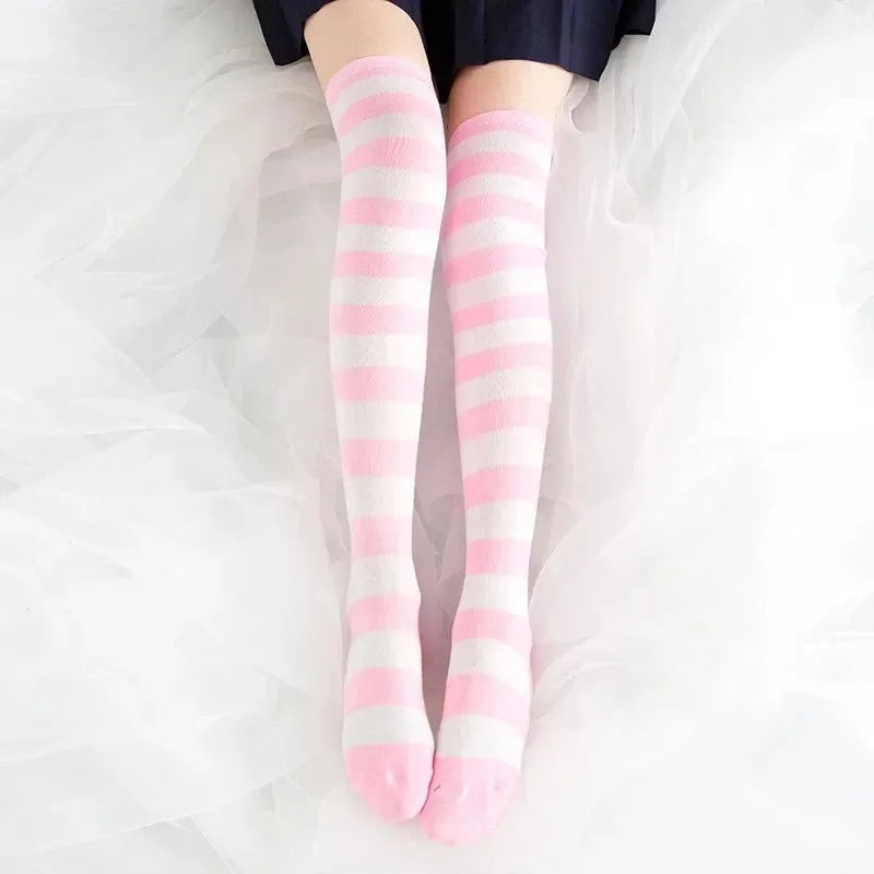 Lolita Striped Knee High Stockings – Cosplay Anime Socks Knee High Stockings Babs