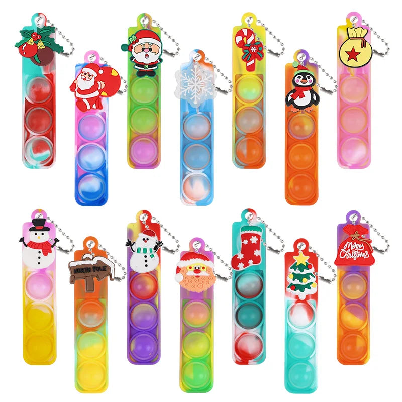 Christmas Pop Keychains Santa Snowman Kids Party Favors Pop Keychain Toy Babs