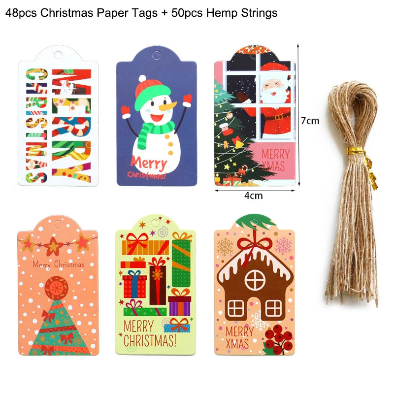 48/50Pcs Christmas Kraft Paper Gift Hang Tags – Santa Decor Holiday Gift Tags Babs 48pcs-set7