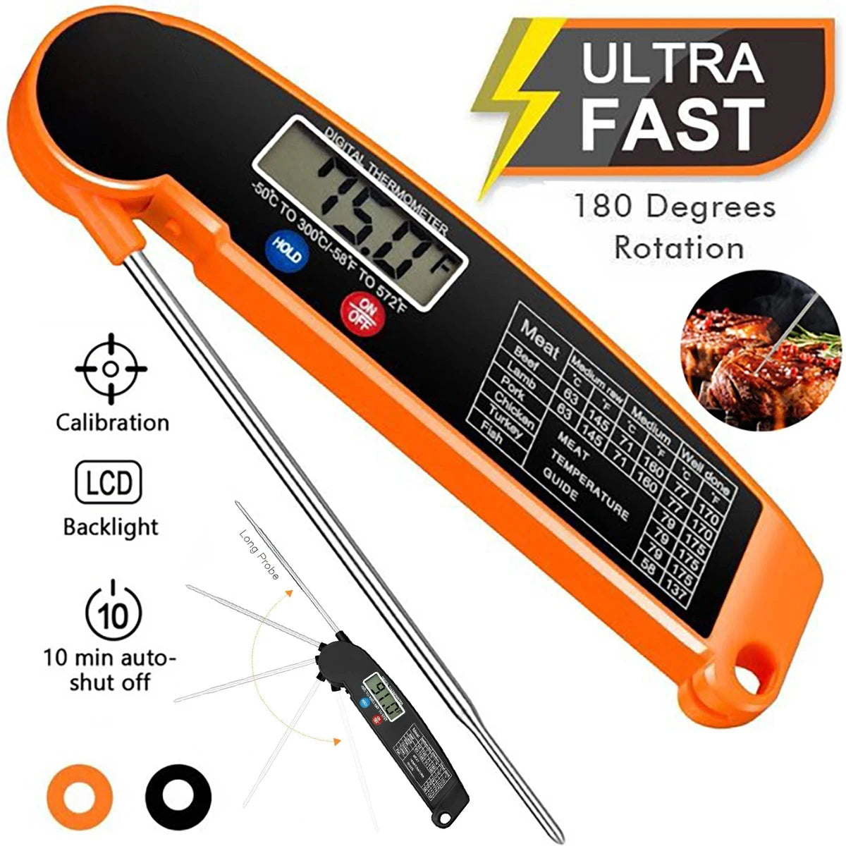 Foldable Digital Food Thermometer – Instant Read Meat & BBQ Digital Food Thermometer Babs