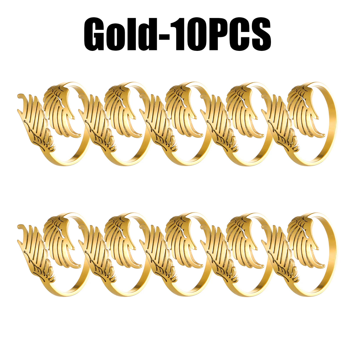 Geometric Wing Open Ring – Stainless Steel Unisex Fashion Fashion Ring Babs Gold 10PCS