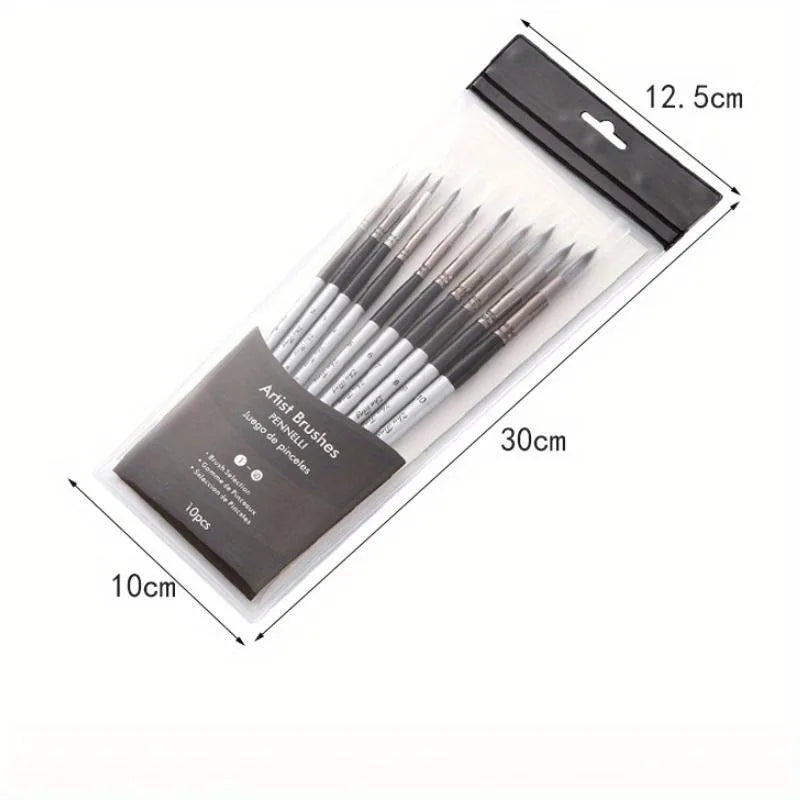 10-Piece Fine Detail Paint Brush Set – Nylon Round Pointed Tips Artist Paint Brush Set Babs