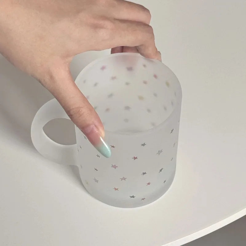 Star Pattern Glass Mug with Handle | Coffee & Milk Cup Glass Coffee Mug Babs