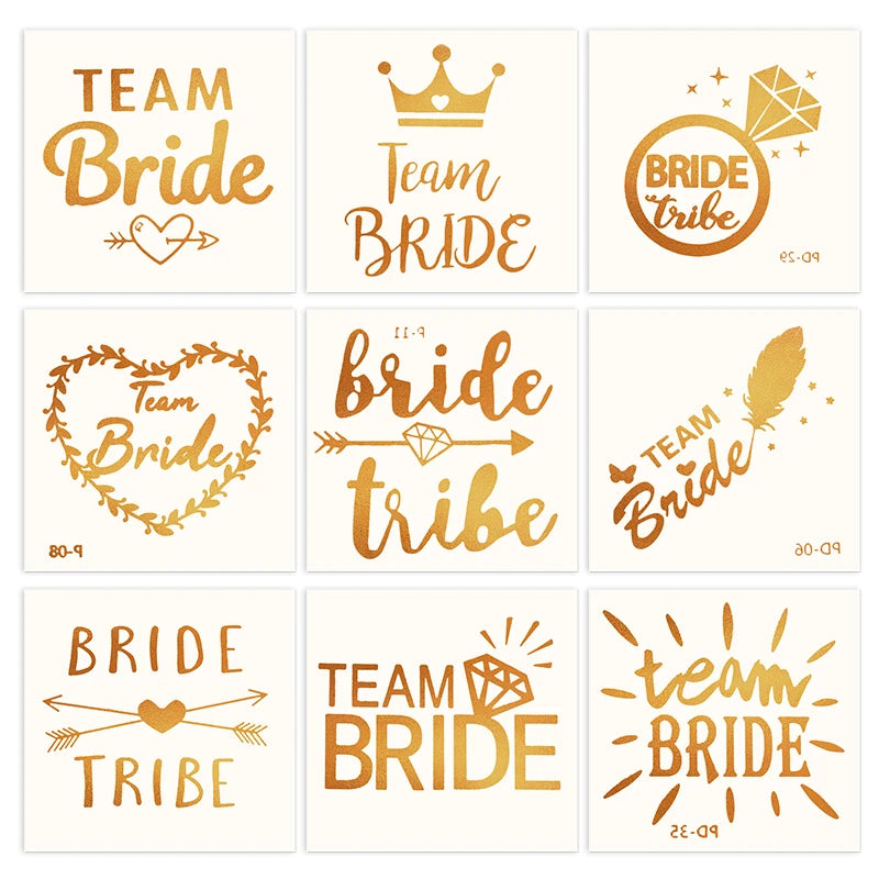10Pcs Gold Team Bride Tattoo Stickers – Bachelorette Party Temporary Tattoo Stickers Babs