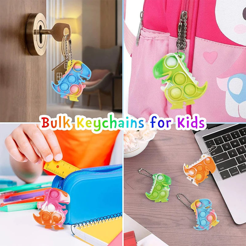 Mini Dinosaur Pop Keychain Fidget Toys – 10/20pc Party Favors Fidget Keychain Toy Babs